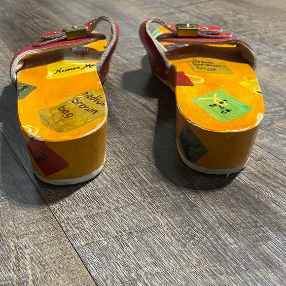 Dr. Scholl's Hand Painted Leather & Wooden Kitten Heel Sandals - Picture 3 of 9